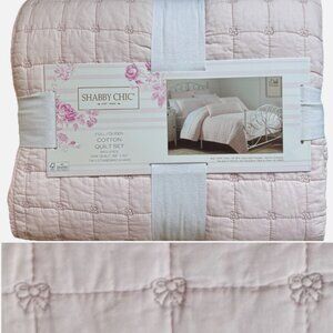3pc Shabby Chic Quilted Pink Coquette Bow FULL / QUEEN Quilt Pillow Sham Set NEW